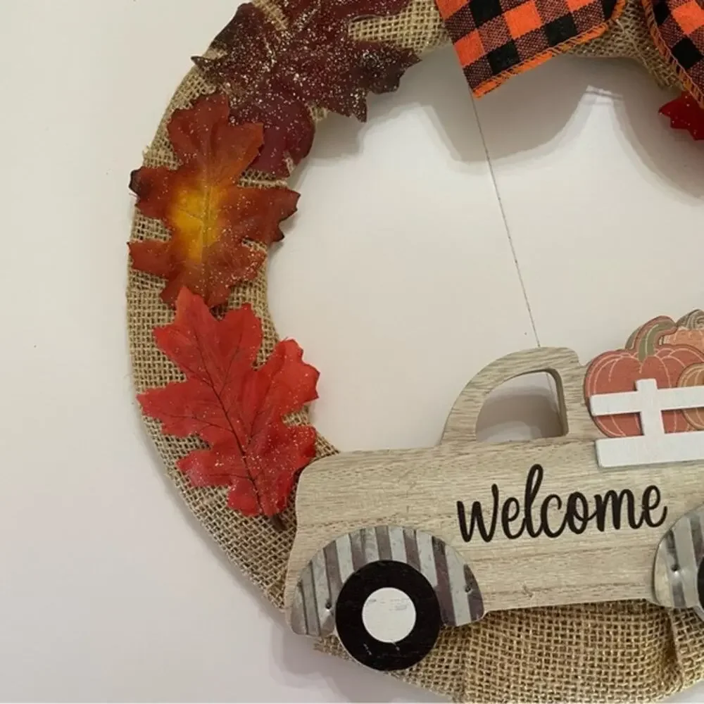 Handcrafted Burlap Fall Wreath Truck Welcome Decor